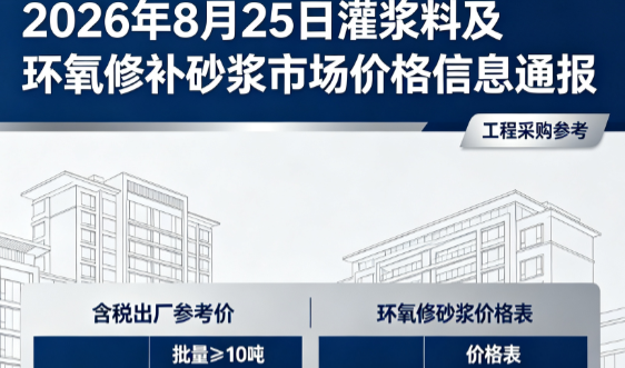 海盐2026年8月25日灌浆料及环氧修补砂浆市场价格信息通报